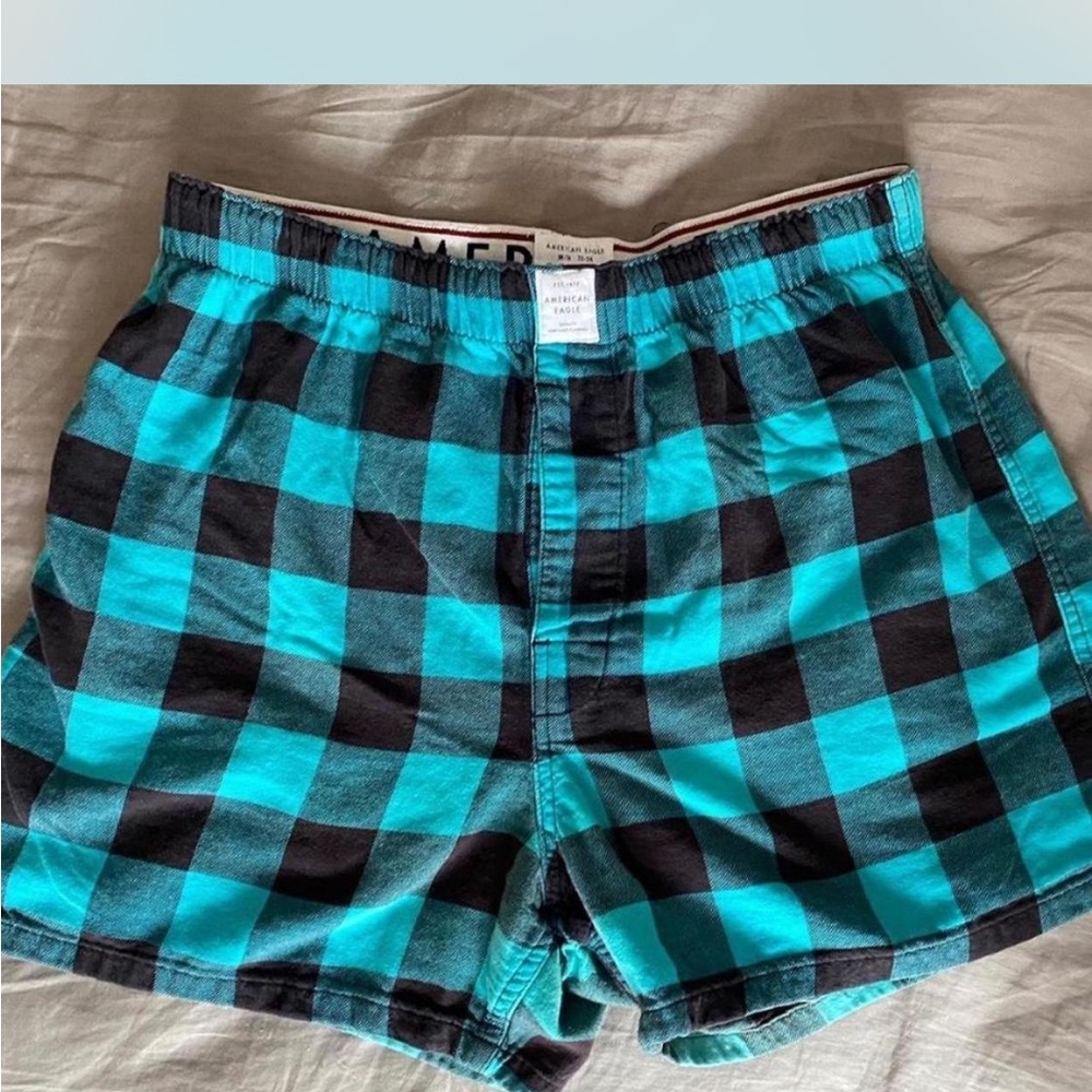 Men's Blue and Black Checkered Boxer Shorts